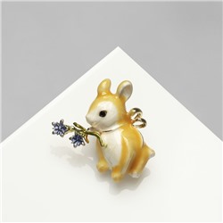 Брошь «Кролик» с цветочками, цветная в золоте