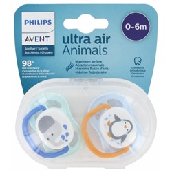 Avent Ultra Air Animals 2 Sucettes Orthodontiques Silicone 0-6 Mois