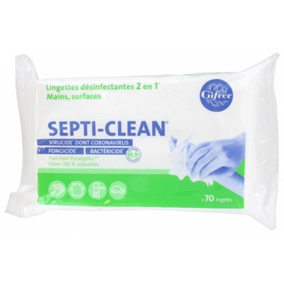 Gifrer Septi-Clean Lingettes D?sinfectantes 2en1 Mains et Surfaces 70 Lingettes