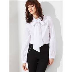 Белая модная блуза с бантом рукав-фанорик