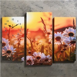 Часы настенные, модульные, серия: Цветы, "Ромашки на закате", 60х80  см