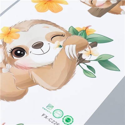 Наклейка пластик интерьерная цветная "Малыши ленивцы" набор 2 листа 30х90 см
