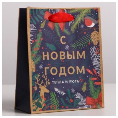 Пакет крафтовый вертикальный «Новогодний лес», 12×15×5.5 см