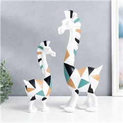 Сувенир полистоун 3D "Белые кони. Цветная геометрия" набор 2 шт 29х6х14 41,5х9х19 см