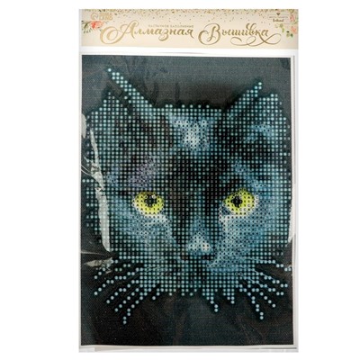 Алмазная мозаика с частичным заполнением «Чёрный кот», 15 х 21 см, холст. Набор для творчества