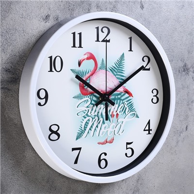 Часы настенные, серия: Животный мир, "Фламинго", плавный ход, d=30 см, микс