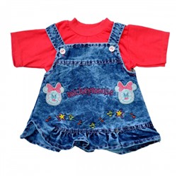 Комплект для девочки: джинсовый сарафан и футболка "Mickey Mouse" (red)