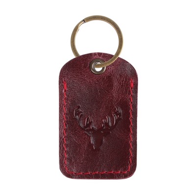Брелок для автомобильного ключа, метка, прямоугольный, натуральная кожа, бордовый, олень
