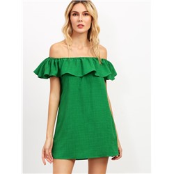 Волан Off-The-плеча платье - зеленый