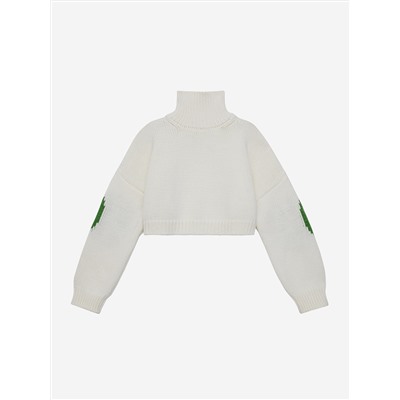 Кроп свитер с интарсией пацифик, бело-зеленый