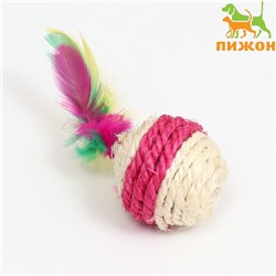 Мяч сизалевый с перьями "Леденец", 5 см,белая/розовая