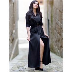 Чёрное макси платье с длинными рукавами с разрезом