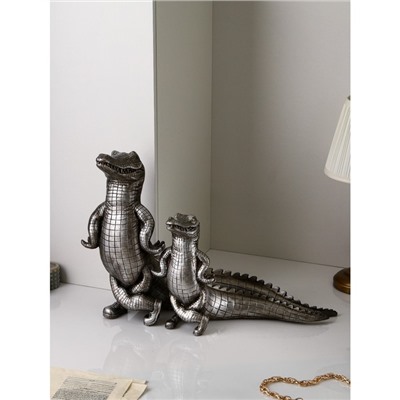 Набор фигур "Крокодильчик", полистоун, 46 см, серебро, 1 сорт, Иран