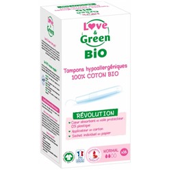Love and Green Tampons Hypoallerg?niques 100% Coton Bio 16 Tampons Normal avec Applicateur