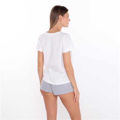 Комплект домашний женский "COFFEE" (футболка/шорты), цвет белый/серый, размер 46