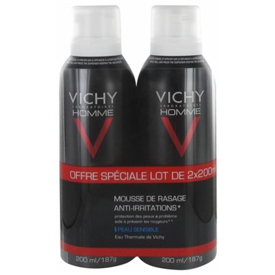 Vichy Homme Mousse de Rasage Anti-Irritations Lot de 2 x 200 ml