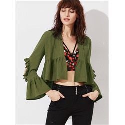 Оливково-зелёная модная блуза с открытыми локтями