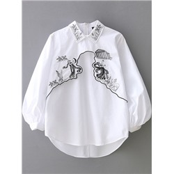 Белая асимметричная блуза с вышивкой