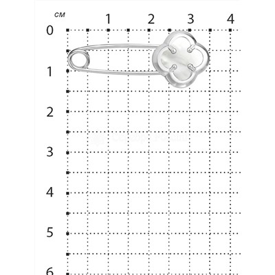 Брошь женская булавка из серебра форма клевер с перламутром родированная 471-10-261-1