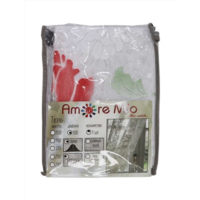 Шторы-арка жаккард Amore Mio RR M 3059, белый, красный, 300*170 см (tr-1042607)