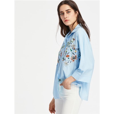 Модная блуза с цветочной вышивкой
