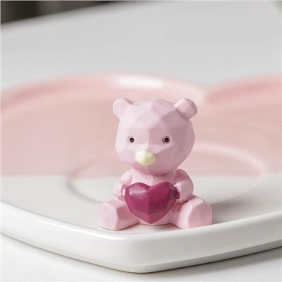 Кофейная пара керамическая «Мишка с сердцем», 3 предмета: стакан 200 мл, блюдце 15,5×15×8 см, ложка, цвет розовый