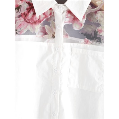 Модная блуза с цветочным принтом и сетчатой вставкой