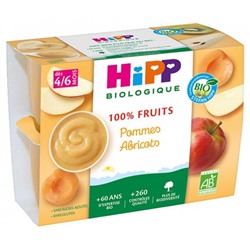 HiPP 100% Fruits Pommes Abricots d?s 4-6 Mois Bio 4 Pots