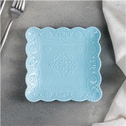 Тарелка фарфоровая квадратная Доляна «Сьюзен», d=15 см, цвет голубой