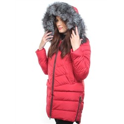 163-096 RED Пальто зимнее женское (холлофайбер, натуральный мех чернобурки)
