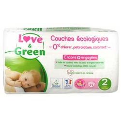 Love and Green Couches Hypoallerg?niques 44 Couches Taille 2 (3-6 kg)