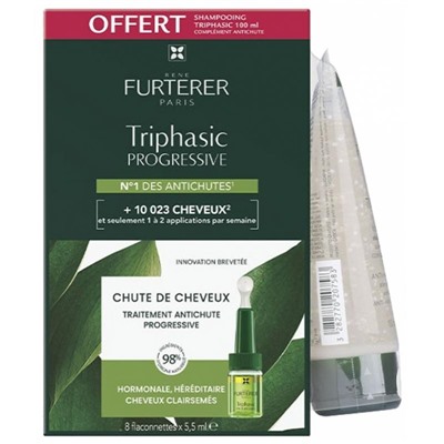 Ren? Furterer Triphasic Progressive Rituel Antichute Traitement Antichute Progressive 8 x 5,5 ml + Shampoing Stimulant 100 ml Offert