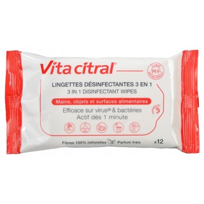 Vita Citral Lingettes D?sinfectantes 3en1 12 Lingettes