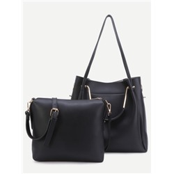 Чёрная модная PU сумка с маленькой сумочкой