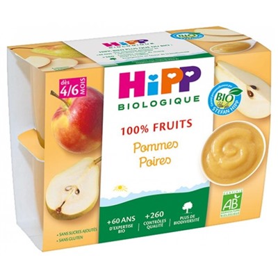 HiPP 100% Fruits Pommes Poires d?s 4-6 Mois Bio 4 Pots
