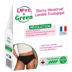 Love and Green Shorty Menstruel Lavable Noir Flux Abondant