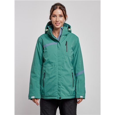 Горнолыжная куртка женская зимняя большого размера зеленого цвета 3382Z