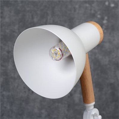Настольный светильник Белый плафон Деревянное основание E27 /Размер: 220мм*450мм С лампой светодиодной 6Вт Три режима тёплый-нейтральный-холод /уп 10/