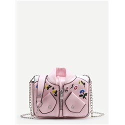 Модная сумка в форме куртки на цепочке с цветочной вышивкой