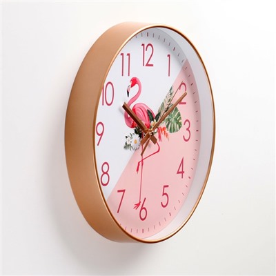 Часы настенные, серия: Интерьер, "Фламинго", плавный ход, d-30 см, АА