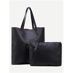 Чёрная кожаная сумка с маленькой сумочкой