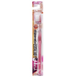 Суперкомпактная 4-х рядная зубная щетка с плоским срезом сверхтонких щетинок и прозрачной ручкой Ebisu (мягкая), Япония
