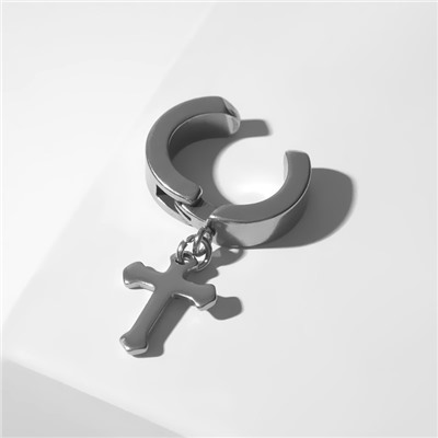Моно-серьга «Крестик» мини, цвет серебро