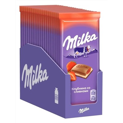 Шоколад молочный Milka клубника со сливками 85гр (упаковка 20шт)