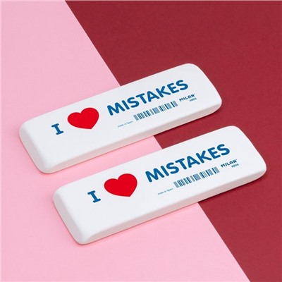 Ластик Milan I Love Mistakes, 140 х 44 х 9 мм, гибкий синтетический каучук, в индивидуальной упаковке
