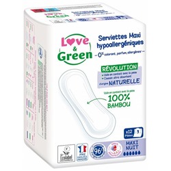Love and Green Serviettes Hypoallerg?niques Maxi Nuit 12 Serviettes