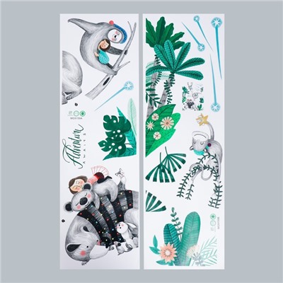 Наклейка пластик интерьерная цветная "Приключения зверят в джунглях" набор 2 листа 30х90 см   759941