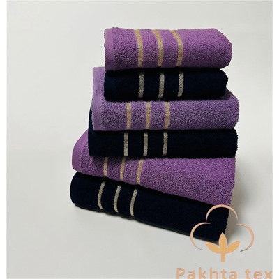 Комплект махровых полотенец микс фиолетовый/черный (упаковка 6шт)