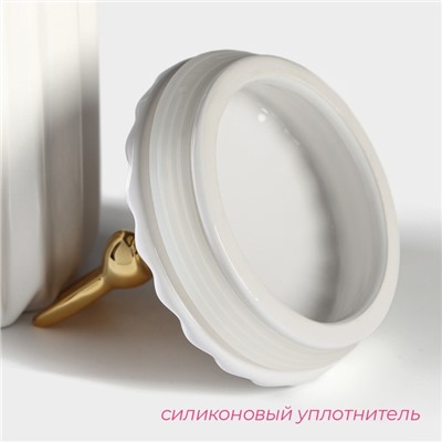 Банка керамическая для сыпучих продуктов Доляна «Золотой зайка», 1,1 л, цвет белый