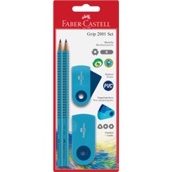 Специальный набор с карандашами Grip 2001, синий, 2 карандаша + ластик + точилка, в блистере, 4 предмета